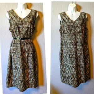 Vintage Kathie Lee Silky Dress Sleeveless V Neck Tribal Print Sz. L